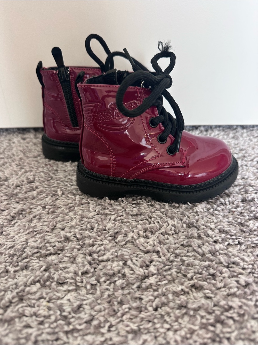 Toddler Girl Red Patent Leather Combat Boots EU 21 US 5 5.5